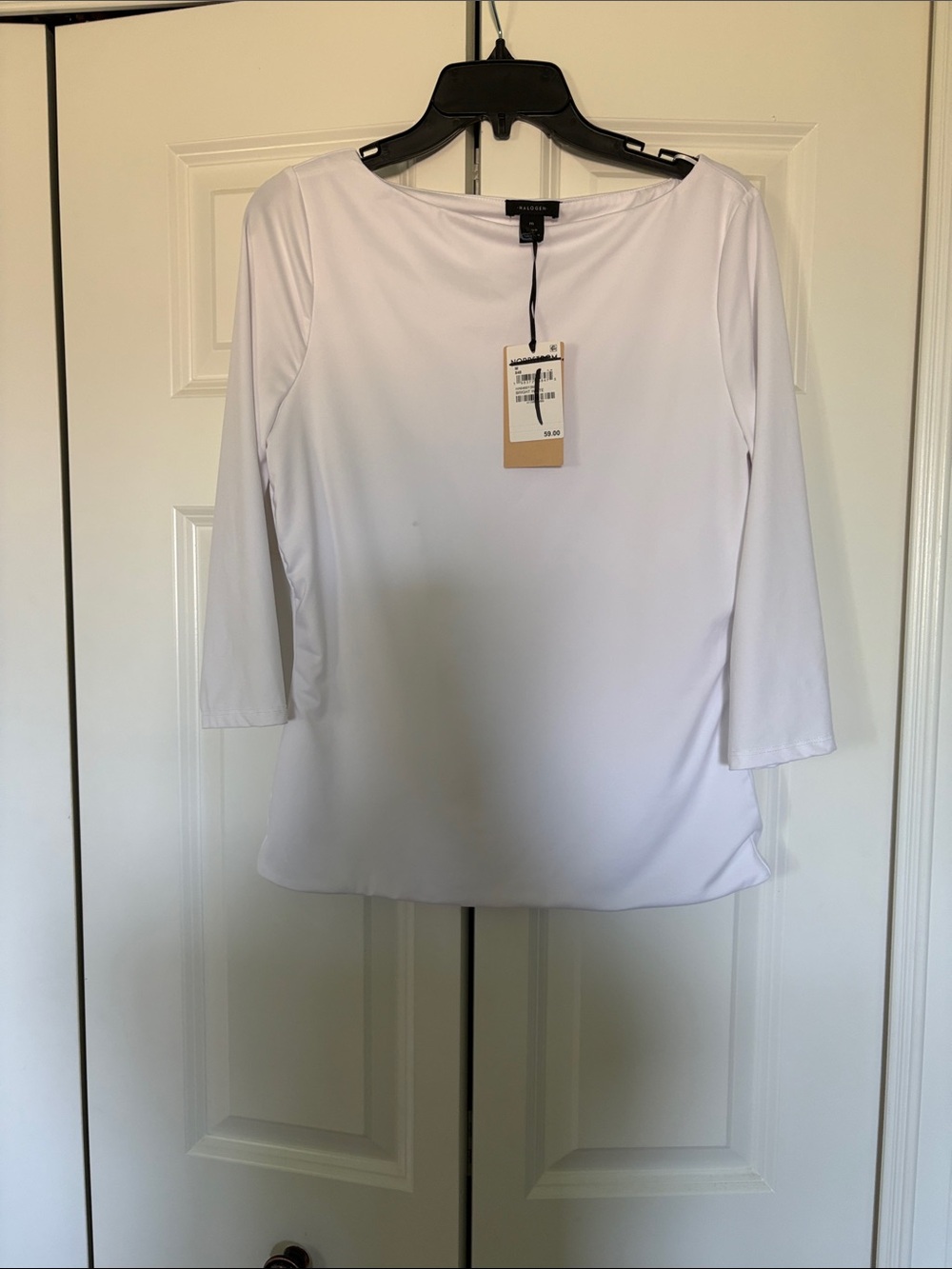 Halogen White Boat Neck Long Sleeve Top